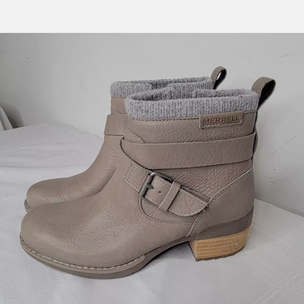 Leather Ankle Booties waterproof gray/taupe NWOT